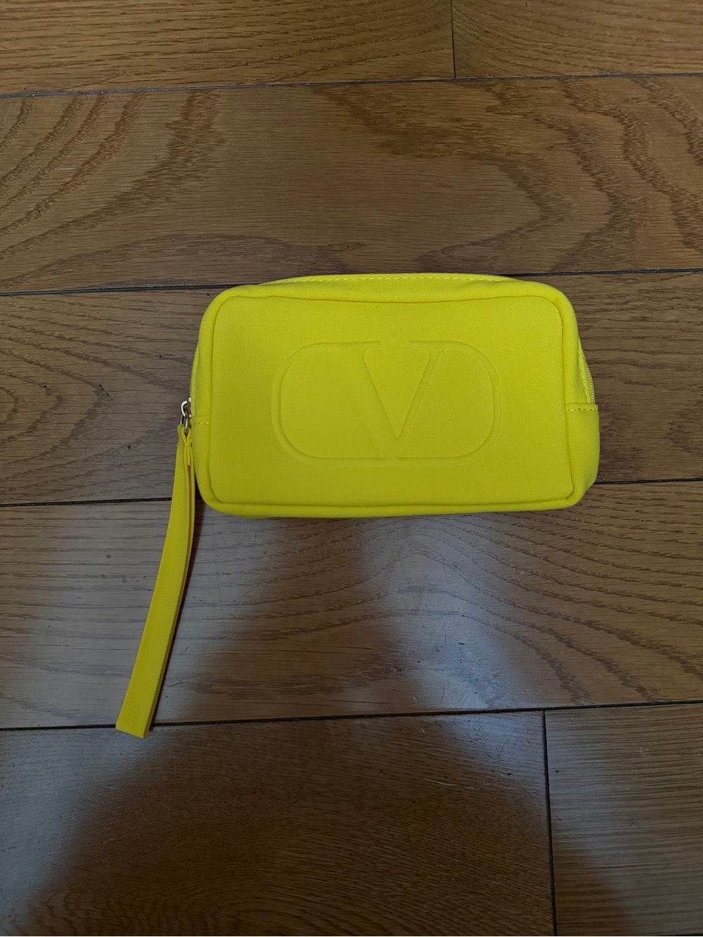 Valentino Yellow Embossed V Logo Cosmetic Pouch